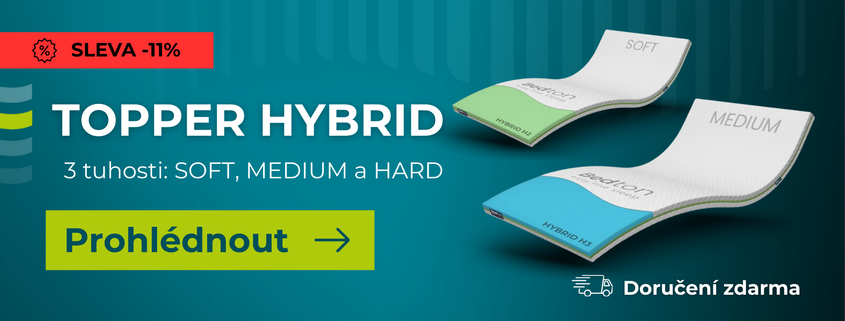 Sleva 11 % na topper hybrid Soft, Medium, Hard