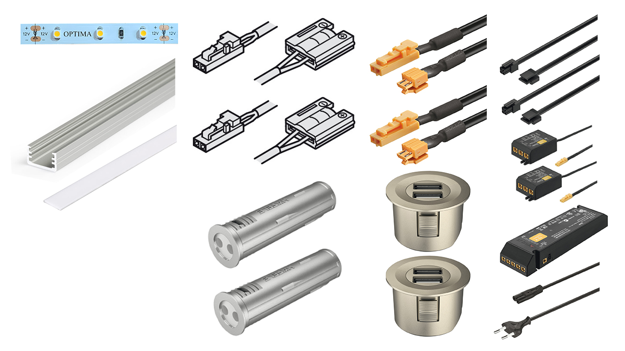HÄFELE Výbava postele a nočních stolků - 1x LED Pásek + 2x USB
