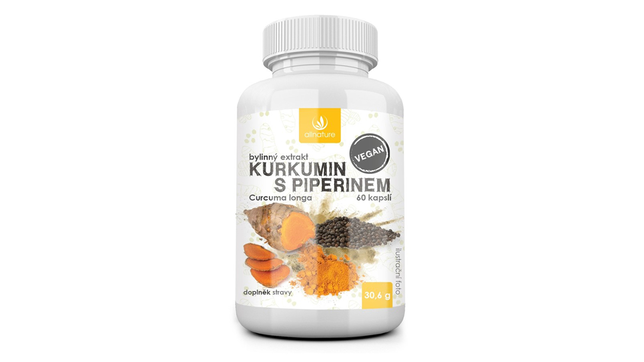 ALLNATURE KURKUMIN S PIPERINEM bylinný extrakt • 60 kapslí - 3.83 Kč / 1 ks