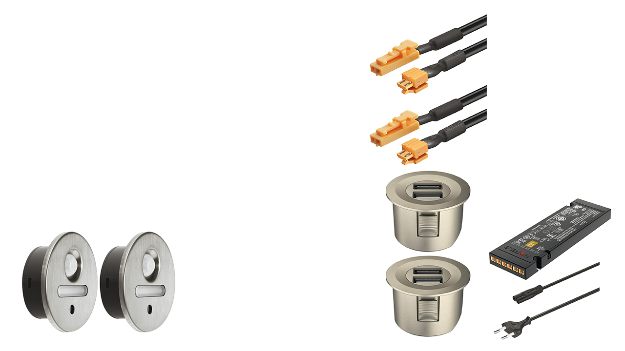 HÄFELE Výbava postele a nočních stolků - 2x Orientační světlo + 2x USB