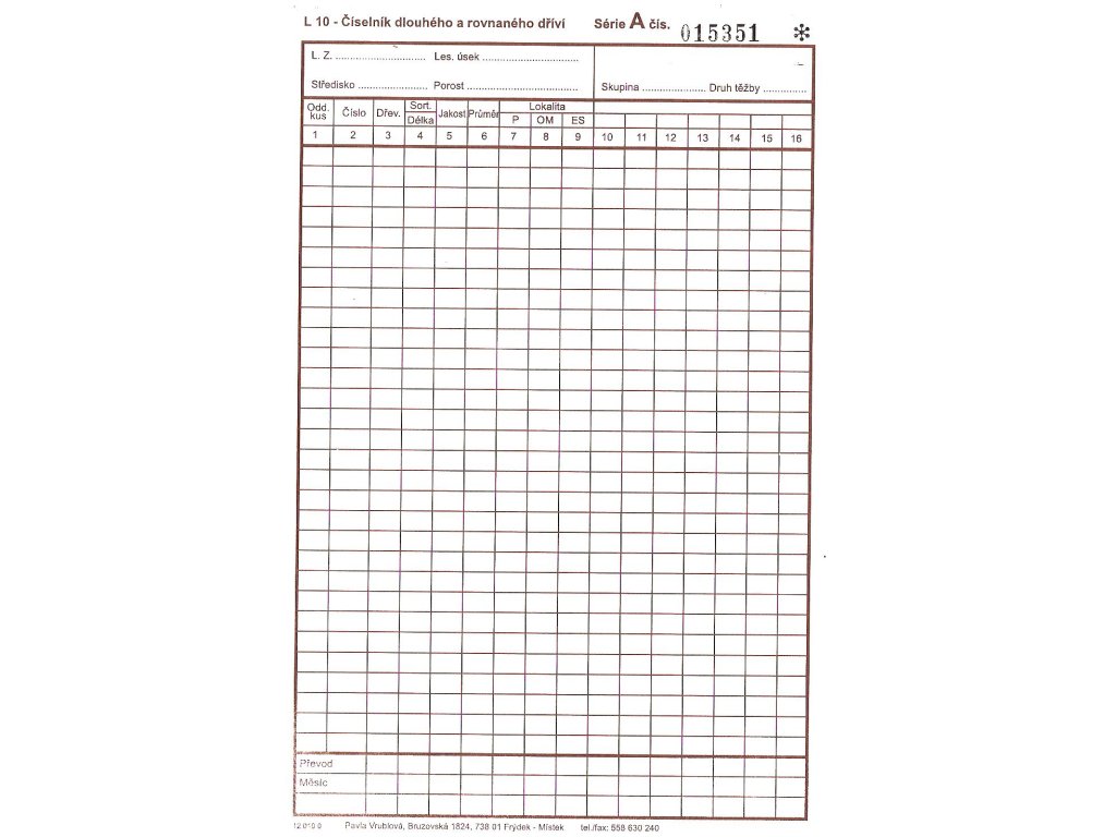 Číselník dlouhého a rovnaného dříví L10