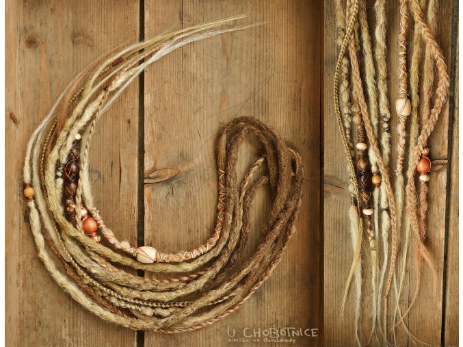 natural looking synthetic dreads wood wooden beads boho wraps