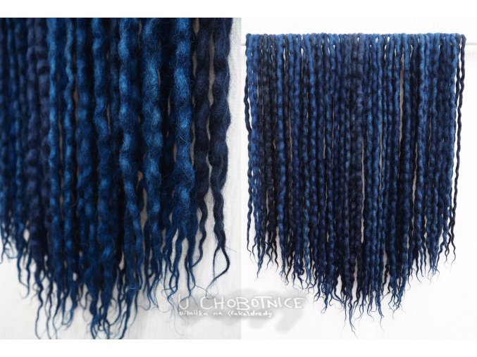 Ponuře modré dredy z vlny - BOHO