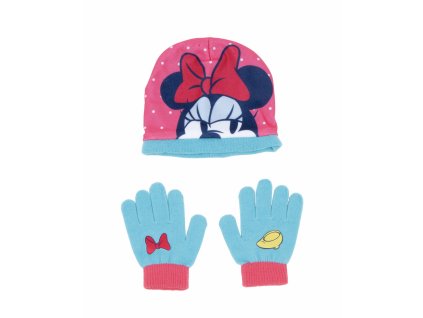 2904705 1 detska ciapka a rukavice minnie mouse lucky ruzova svetlo modra 51 54 cm