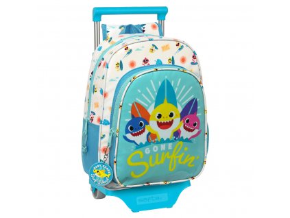 2983374 detsky batoh na kolieskach baby shark surfing modra biela 26 x 34 x 11 cm