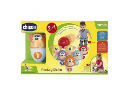 2996476 8 detske kolky bowling set monkey strike chicco 7 ks