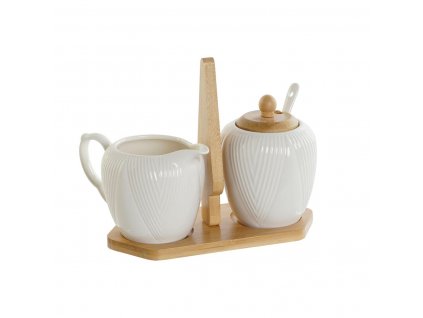 3001195 kanvicka na mlieko a cukornicka dkd home decor biela prirodna bambus porcelan 19 5 x 9 x 17 cm