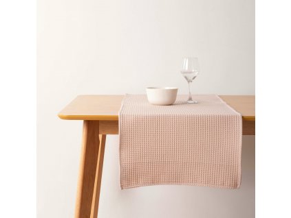 3009248 obrus doprostred stola muare waffle bavlna ruzova 45 x 140 cm