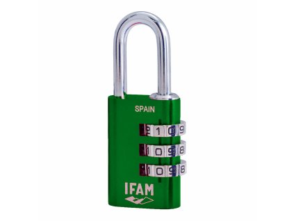 3299563 visiaci zamok s ciselnym kodom ifam combi30 aluminium chromova ocel zelena 3 cm