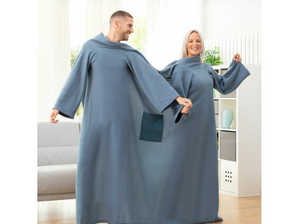 Deka s rukávmi pre dve osoby s predným vreckom Doublanket InnovaGoods (Farba Modrá)