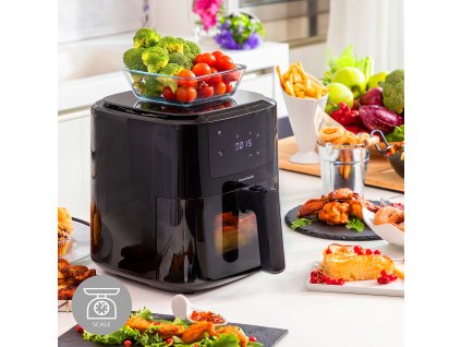 2873005 7 teplovzdusna friteza a kuchynska vaha 2 v 1 innovagoods fryinn balance 5000 nerezova ocel cierna 1500 w 5 l