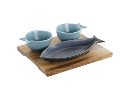 3219532 servirovacia sada misiek s podnosom home esprit ryby modra nebeska modra porcelan agatove drevo 19 5 x 16 5 x 1 3 cm 4 ks