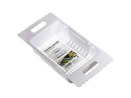 3304993 nastavitelny odkvapkavac na ovocie a zeleninu kozina biela 50 x 18 5 x 8 cm