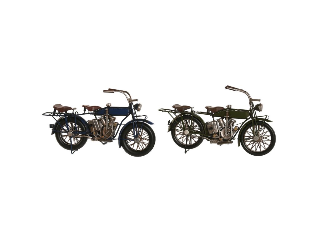 Dekoratívny model Home ESPRIT Vintage Motocykel Kov Modrá Zelená 31 x 8 x 16 cm (2 kusov)