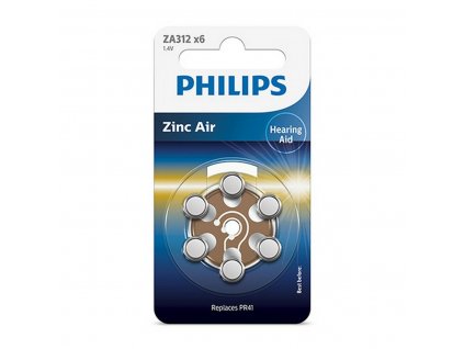 Gombíkové batérie do načúvacích prístrojov Philips ZA312 Zinok (6 ks)