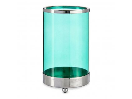 Svietnik Striebristý Modrá Valec Kov Sklo (9,7 x 16,5 x 9,7 cm)