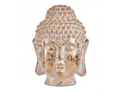 Záhradná socha Budhova hlava Biela/ Zlatá Polyesterová živica (45,5 x 68 x 48 cm)