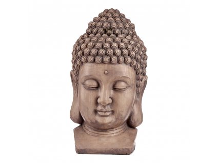 Záhradná socha Budhova hlava Sivá Polyesterová živica (35 x 65,5 x 38 cm)