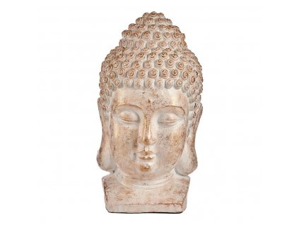Záhradná socha Budhova hlava Biela/ Zlatá Polyesterová živica (35 x 65,5 x 38 cm)