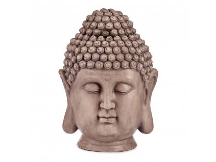 Záhradná socha Budhova hlava Sivá Polyesterová živica (31,5 x 50,5 x 35 cm)