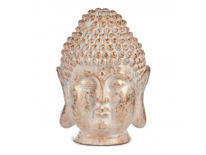 Záhradná socha Budhova hlava Biela/ Zlatá Polyesterová živica (31,5 x 50,5 x 35 cm)