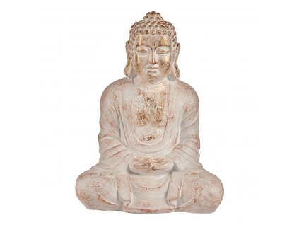 Záhradná socha Buddha Biela/ Zlatá Polyesterová živica (25 x 57 x 42,5 cm)