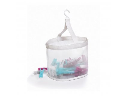 Košíček so štipcami plastový závesný Domopak Living Transparentná Biela (21 ks)