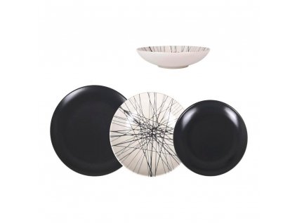 Jedálenská porcelánová súprava La Mediterránea Netz Lesk Čierna Biela (18 ks)