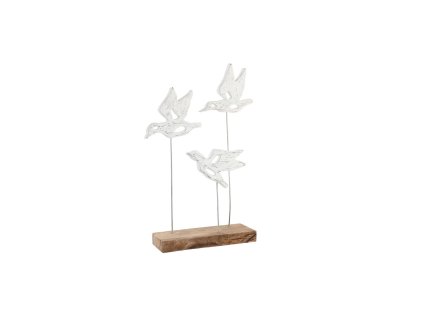 Dekorácia DKD Home Decor Vtáky Železo Mangové drevo Biela Gaštanová (32 x 10 x 51 cm)