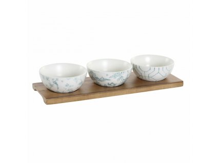 Servírovacia sada misiek s podnosom DKD Home Decor Porcelán Agátové drevo (30 x 9.5 x 1.3 cm) (9,5 x 9,5 x 4 cm)