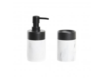 Sada kúpeľňových doplnkov DKD Home Decor Mramorové Kov Aluminium Živica Čierna Biela (7,2 x 7,2 x 16,4 cm)