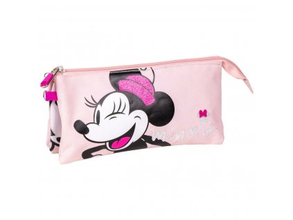 Trojitý peračník Minnie Mouse Minnie Taštička Ružová (22,5 x 2 x 11,5 cm)
