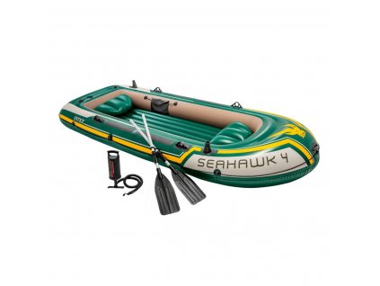 Nafukovací čln pre 4 osoby + veslá a pumpa Intex Seahawk 4 Zelená (351 x 48 x 145 cm)