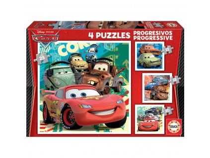 Detské puzzle 4 v 1 Cars Let's race (12, 16, 20, 25 dielov)