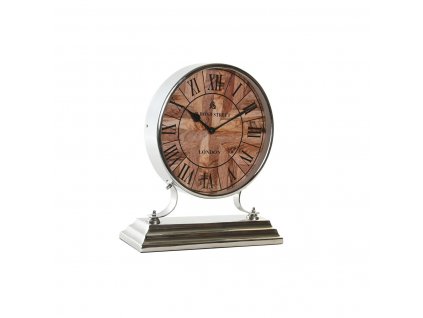 Stolné hodiny DKD Home Decor Tradičný Aluminium Mangové drevo Striebristá Prírodná (30 x 9,5 x 33 cm)