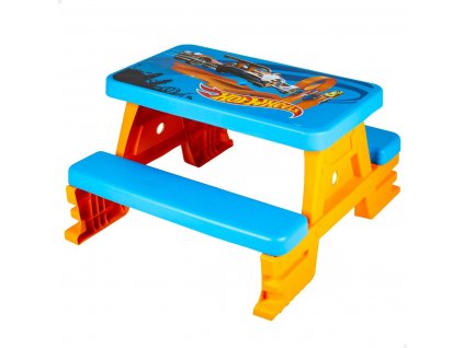 Detský záhradný stôl a lavičky Hot Wheels Plast Modrá Oranžová (69 x 42 x 79 cm)