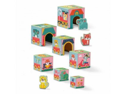 Sada kreatívnych hračiek SES Creative Block tower to stack with animal figurines Plast (10 ks)