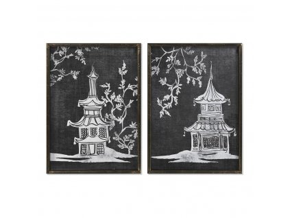 Obraz s rámom DKD Home Decor Orientálny Bambus Sklo Čierna Biela (50 x 2,8 x 70 cm) (2 ks)