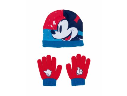Detská čiapka a rukavice Mickey Mouse Happy smiles Modrá Červená (51-54 cm)