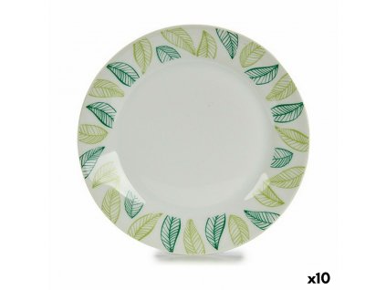 Sada dezertných tanierov Listy Porcelán Biela Zelená (Ø 19 cm) (10 ks)