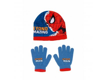 Detská čiapka a rukavice Spiderman Great power Modrá Červená Jednotná veľkosť (51-54 cm)