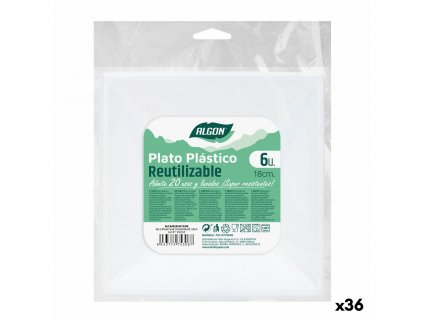 Sada opakovane použiteľných hlbokých tanierov Algon Plast Biela Hranatý (18 x 18 x 4 cm) (Pack 36 x 6 ks)