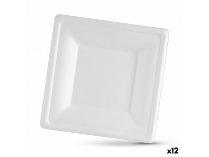 Jednorazové taniere Algon Cukrová trstina Biela Hranatý 16 cm (Pack 12 x 25 ks)