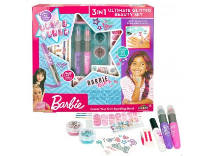 Detská sada krásy 3 v 1 Barbie Trblietky na telo, vlasy a nechty