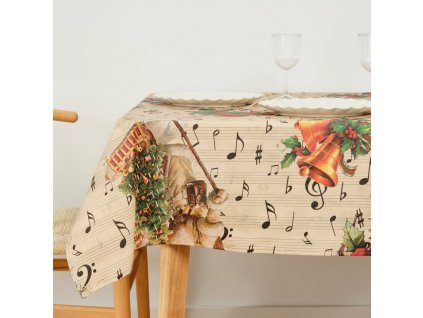 Vianočný obrus odolný voči škvrnám Muaré Christmas Sheet Music Bavlna potiahnutá živicou (140 x 140 cm)