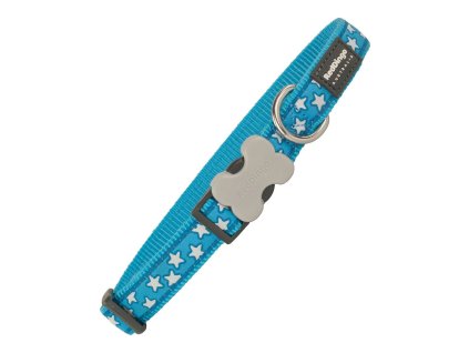 Psí obojok Red Dingo Style Tyrkysový Hviezdy (2,5 x 41-63 cm)