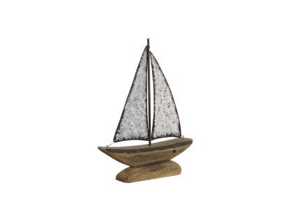 Dekorácia Plachetnica Home ESPRIT Kov Drevo z paulovnie Biela Prírodná Starožitný povrch (35,3 x 46,5 x 8 cm)