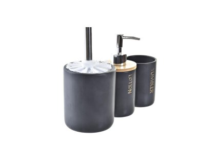 Sada pre Kúpeľ DKD Home Decor Čierna Prírodná Bambus Dolomite 10,2 x 10,2 x 37,5 cm (3 Kusy)