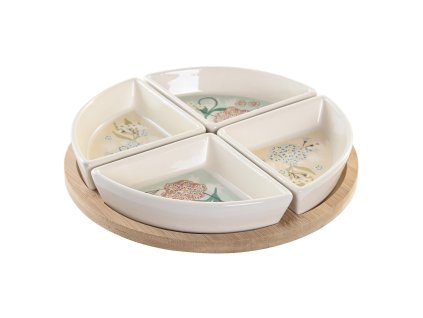 Tácka na chuťovky DKD Home Decor 21,5 x 21,5 x 1 cm Béžová Biela Kamenina Tradičný