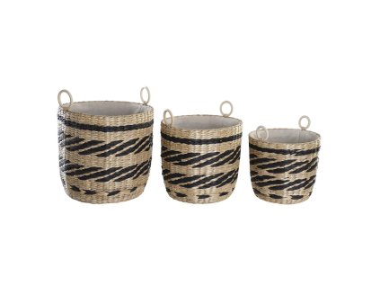 Sada organizérov DKD Home Decor Košík 38 x 38 x 36 cm (3 kusov) Koloniálny štýl Polyester Vlákna Čierna Prírodná